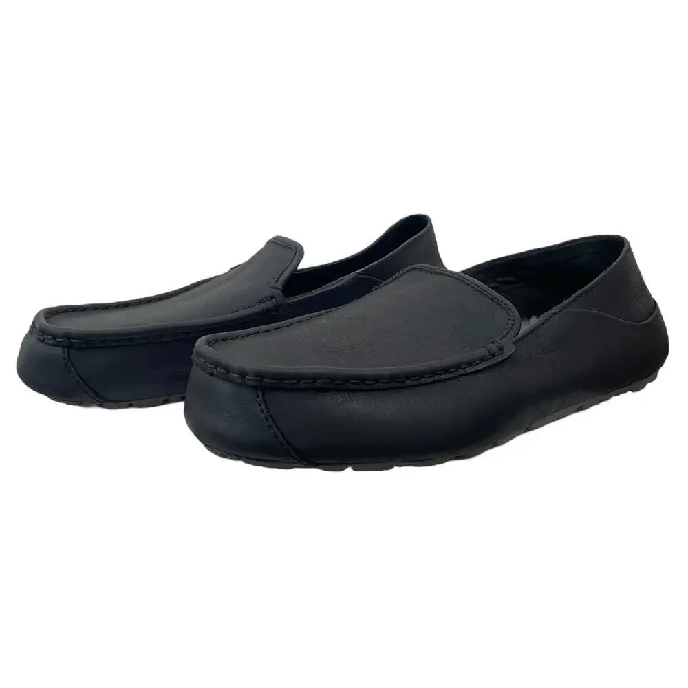 UGG Hunley Moccasin Black Leather Men’s 8 Sheepskin Insole Indoor Outdoor Loafer